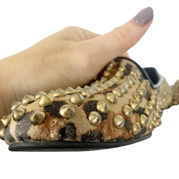STEVE MADDEN Studly Flats Leather Gold Studs Animal Print Loafer Women's Size 7M - Picture 4 of 11